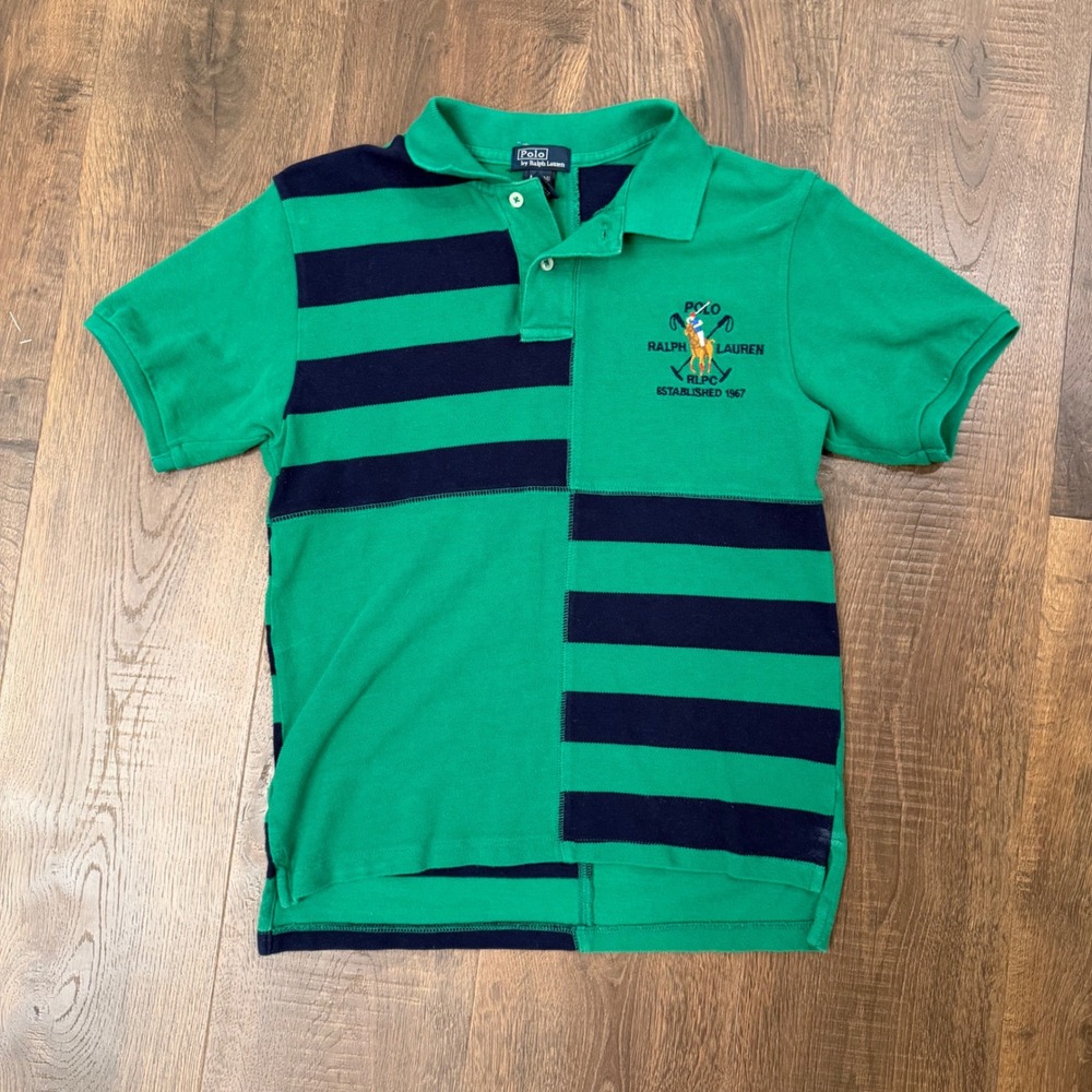 Y2K Polo Ralph Lauren Boys M 12/14 Patchwork Stripe Big 3 Rugby Polo Shirt